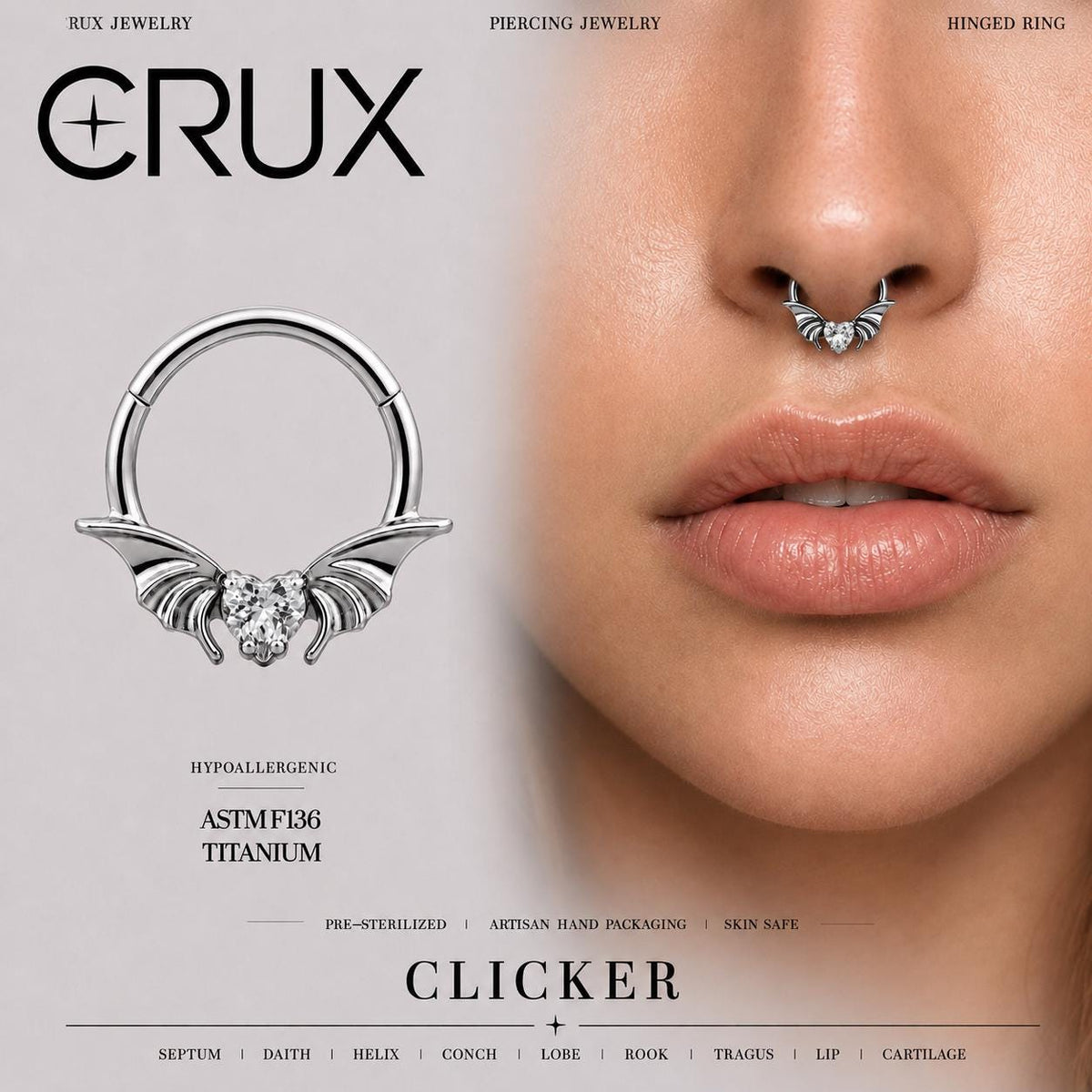 Titanium Bat Wing Heart Septum Clicker