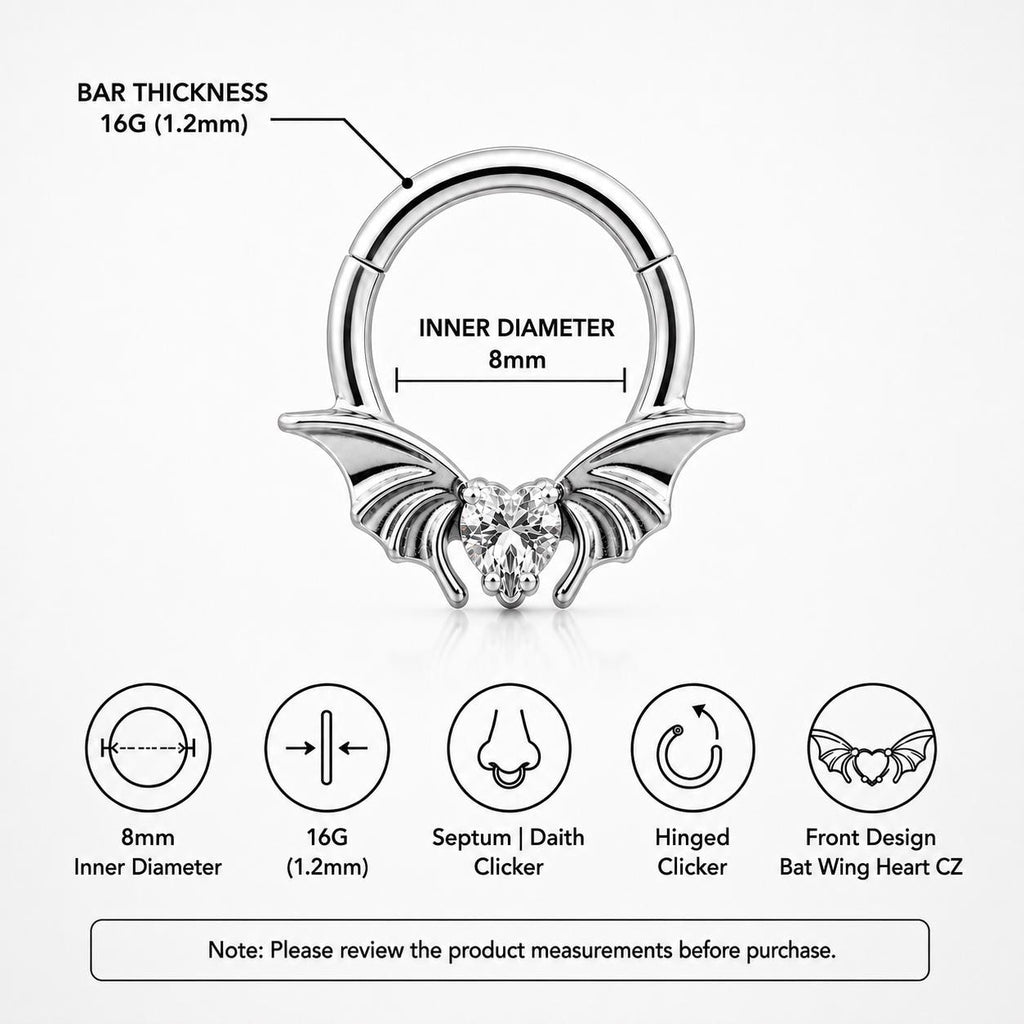 Titanium Bat Wing Heart Septum Clicker detail 8