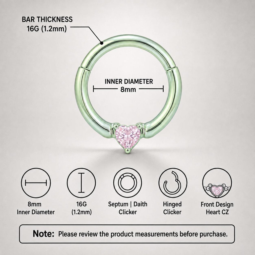 Titanium Sweetheart CZ Septum Clicker detail 10