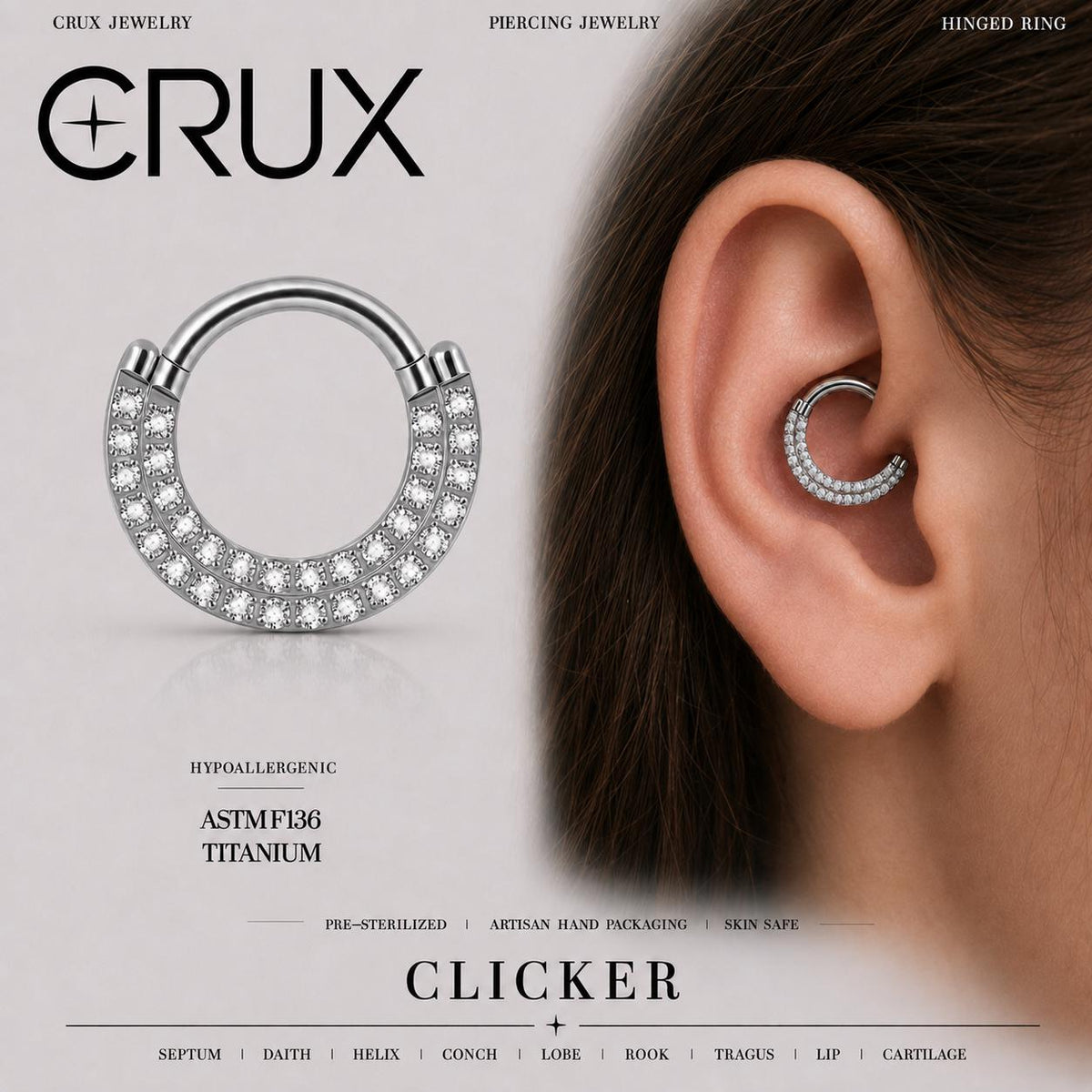 Titanium Pavé CZ Septum Clicker