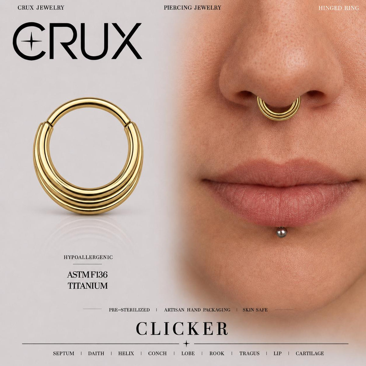 Titanium Triple Hoop Septum Clicker