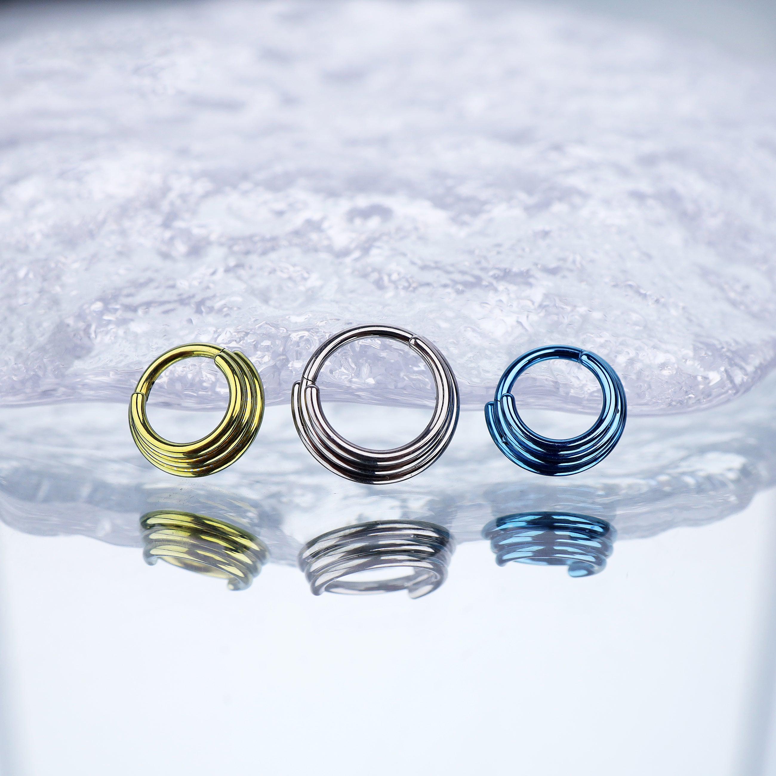 Titanium Triple Hoop Septum Clicker detail 3