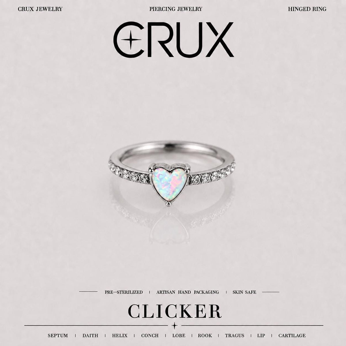 Titanium Opal Heart Septum Clicker
