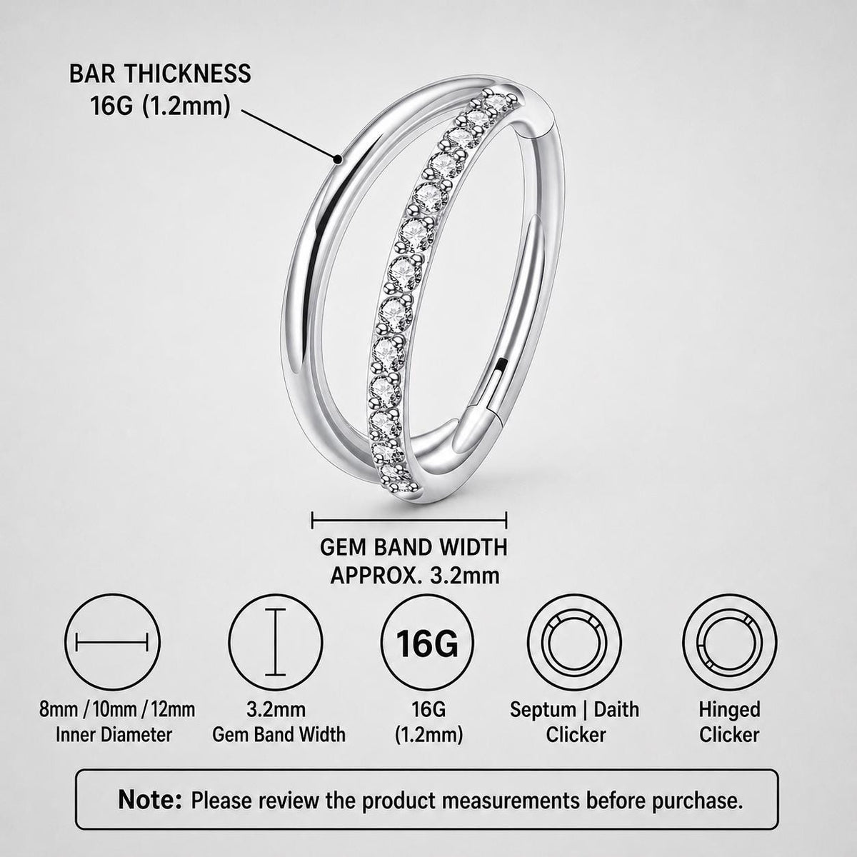 Titanium Double Layer CZ Septum Clicker detail 8