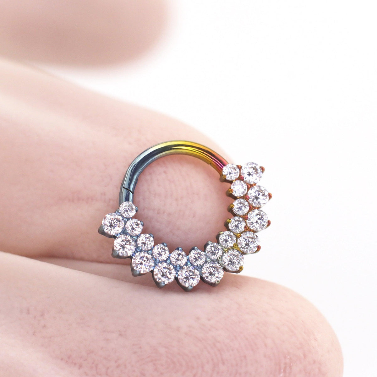 Titanium Rainbow CZ Septum Clicker detail 3