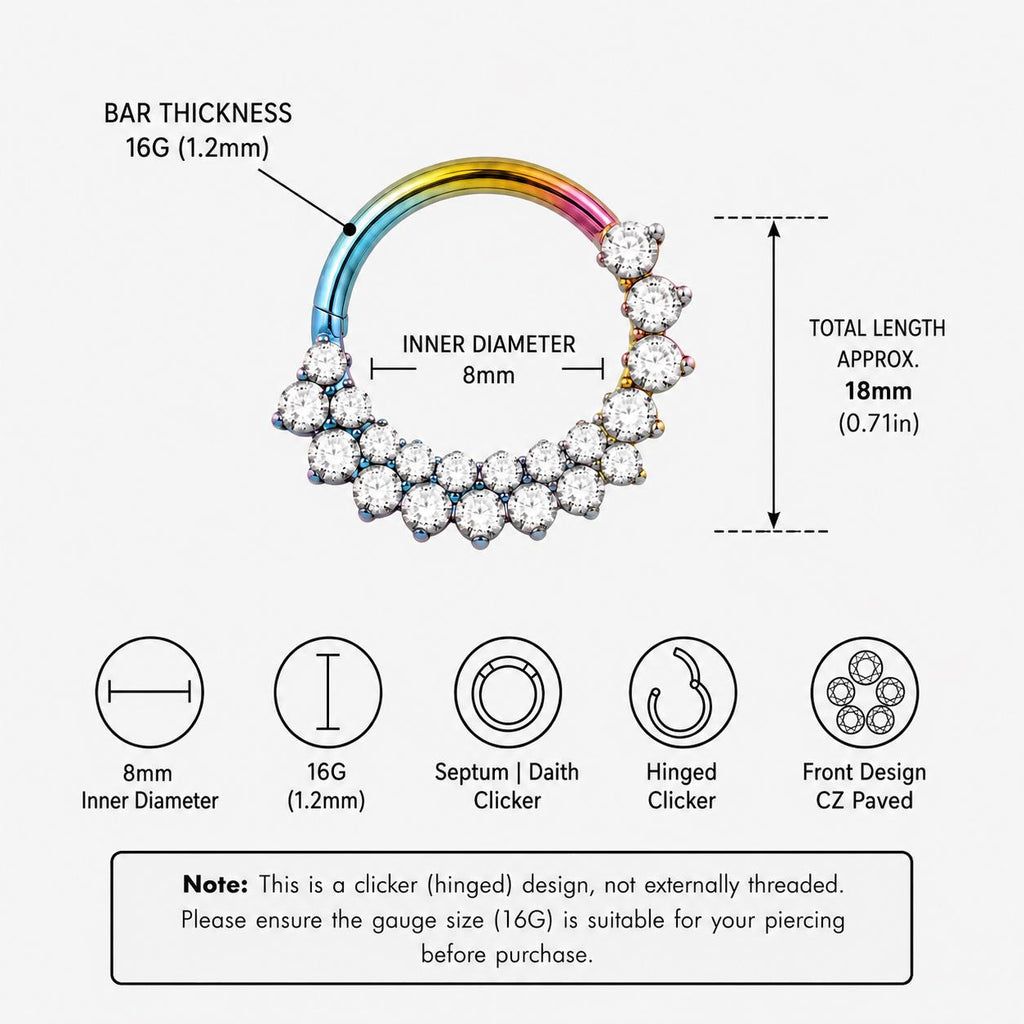 Titanium Rainbow CZ Septum Clicker detail 9