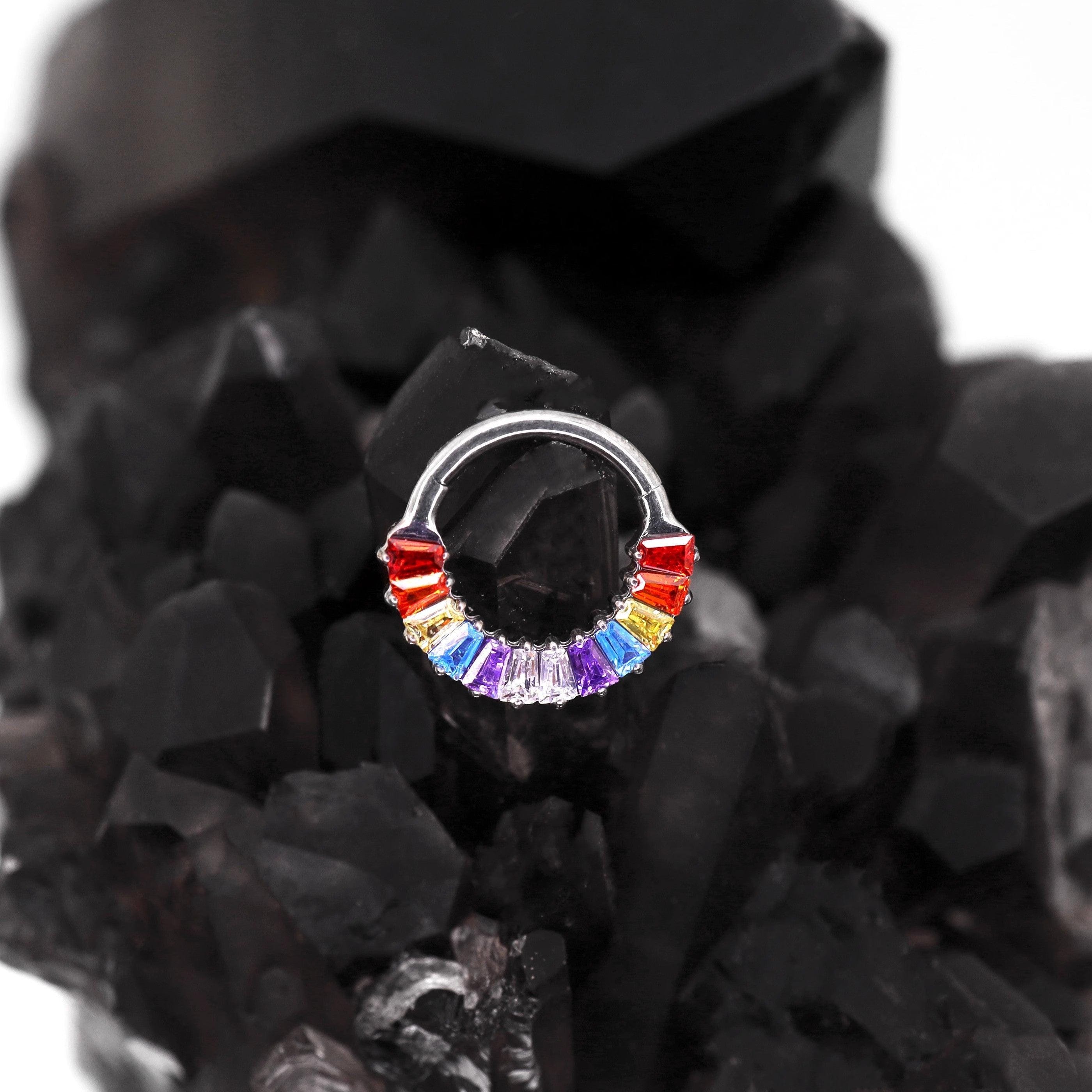 Titanium Rainbow Baguette Septum Clicker detail 3