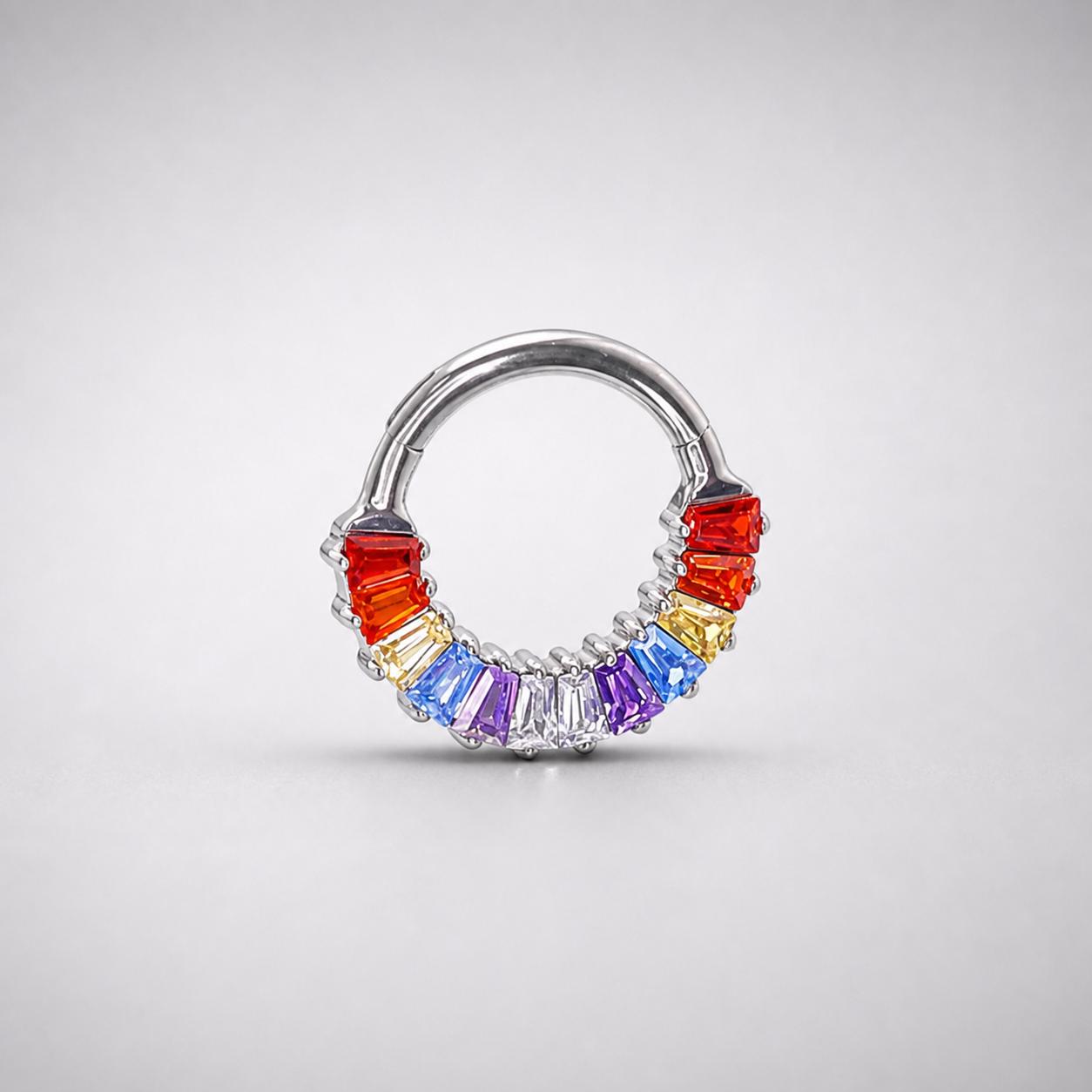Titanium Rainbow Baguette Septum Clicker detail 4