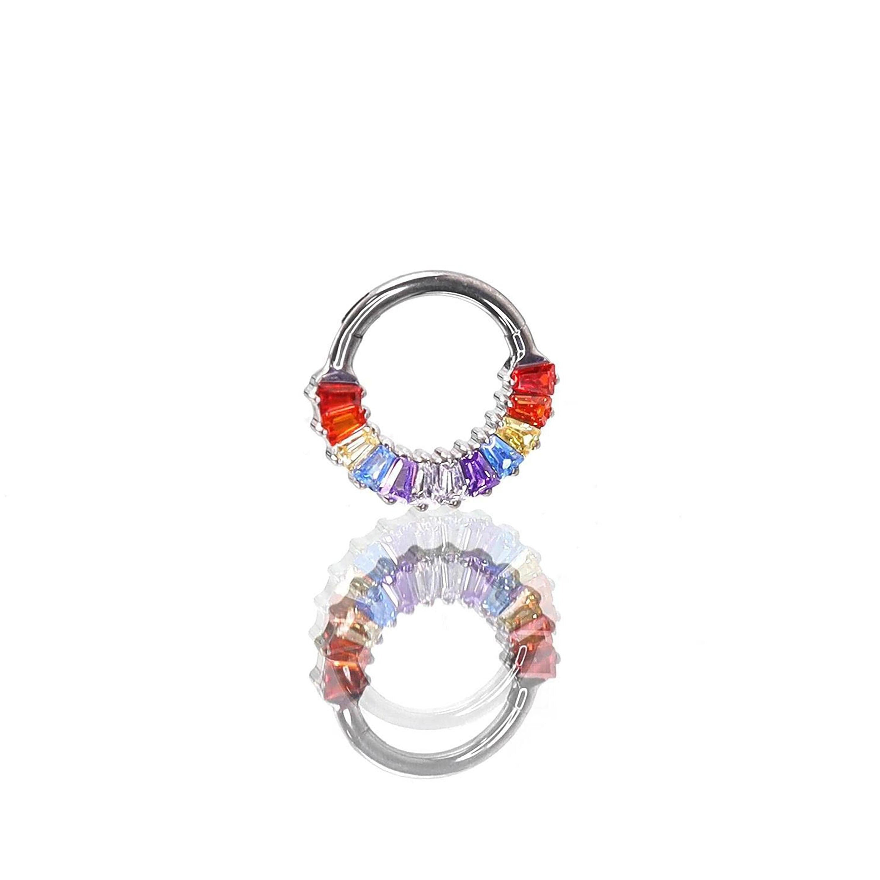 Titanium Rainbow Baguette Septum Clicker detail 5