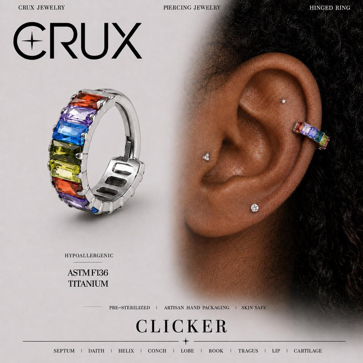 Titanium Rainbow Square Gem Septum Clicker
