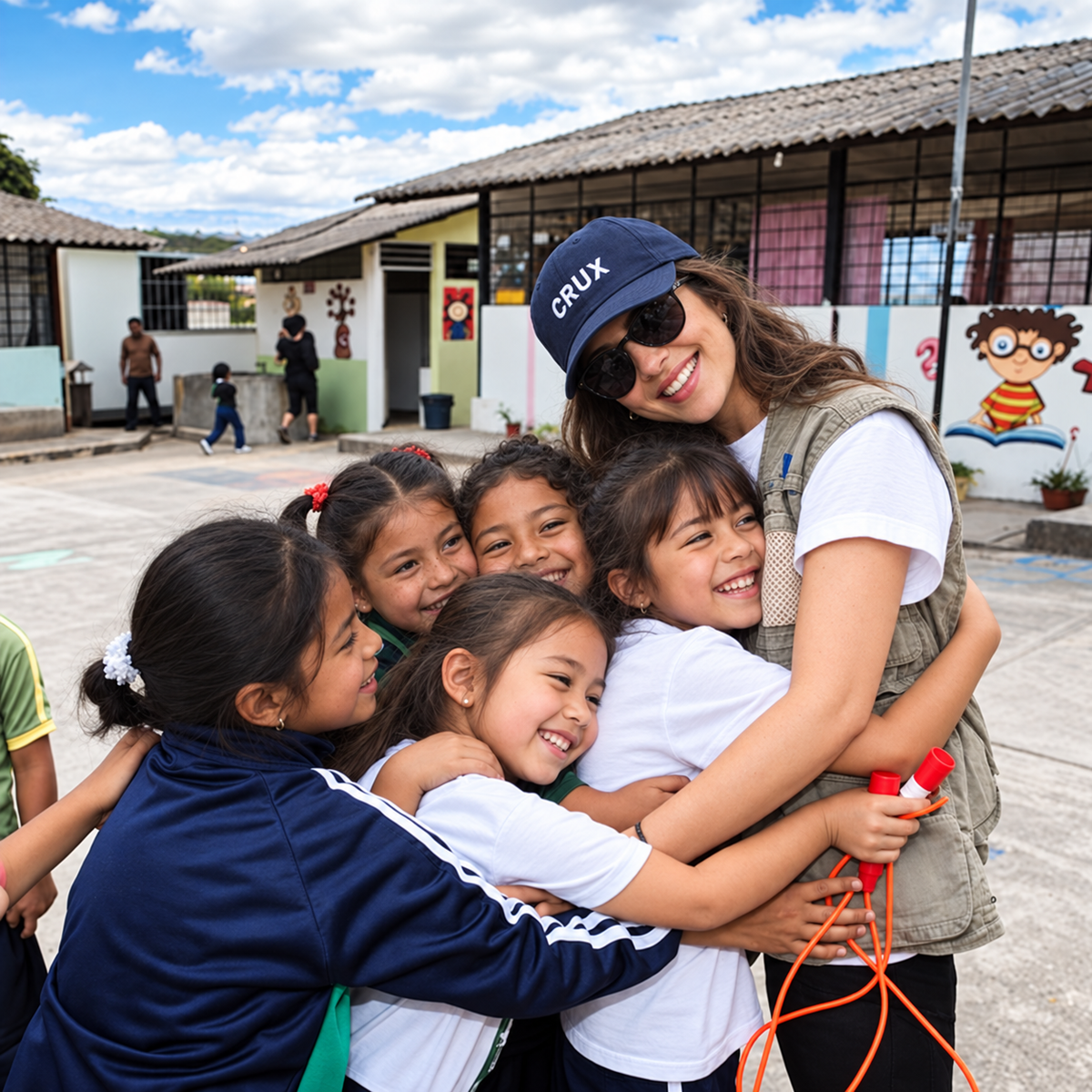 A CRUX team member supporting girls in a school community