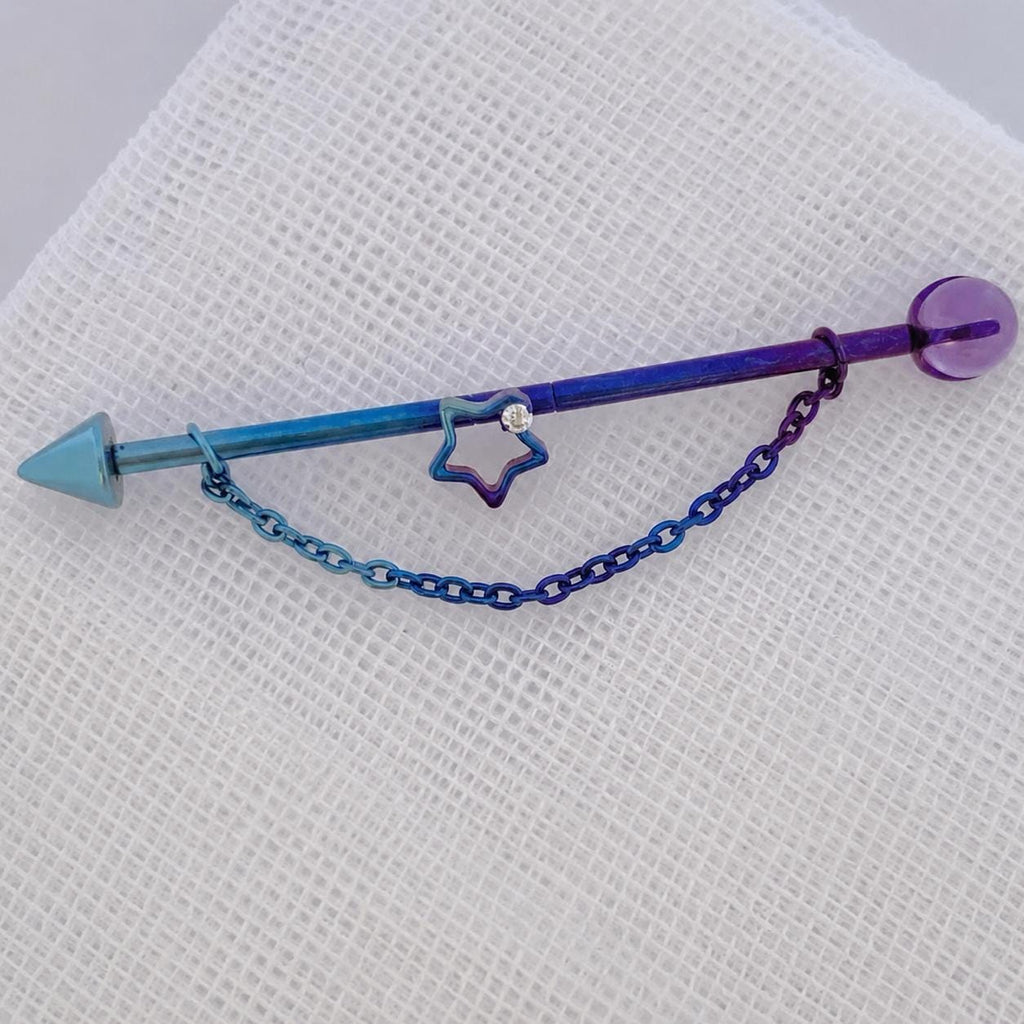 Crystal Star Chain titanium industrial barbell, detail view 5