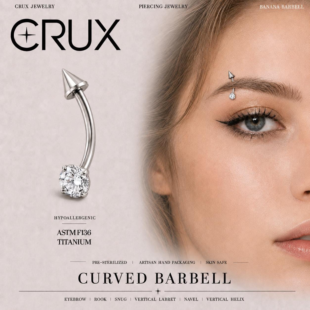 Clear CZ Spike Titanium Eyebrow Barbell