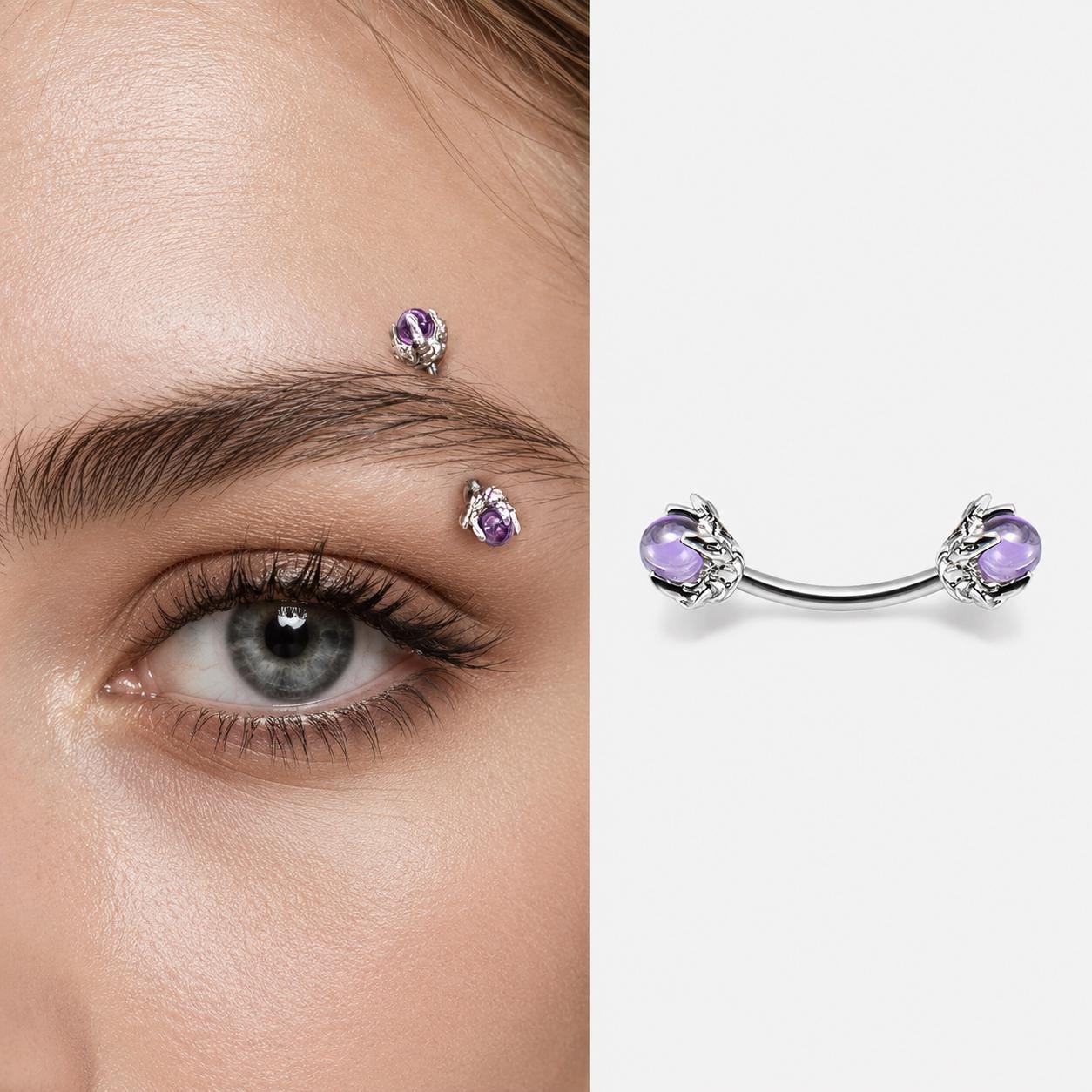 Dragon Claw Gem Titanium Eyebrow Barbell detail 2