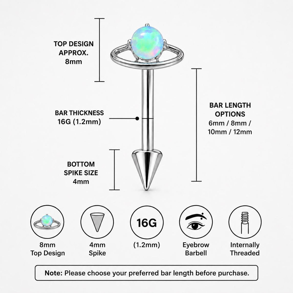 Saturn Opal Titanium Eyebrow Barbell detail 7