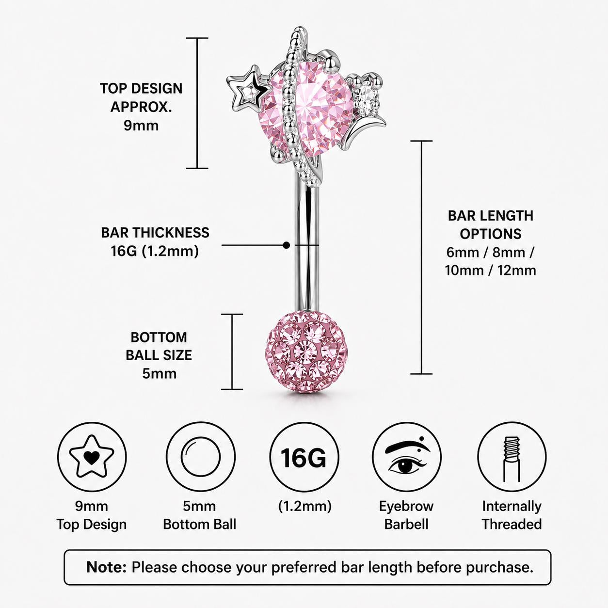Saturn Heart Titanium Eyebrow Barbell detail 5
