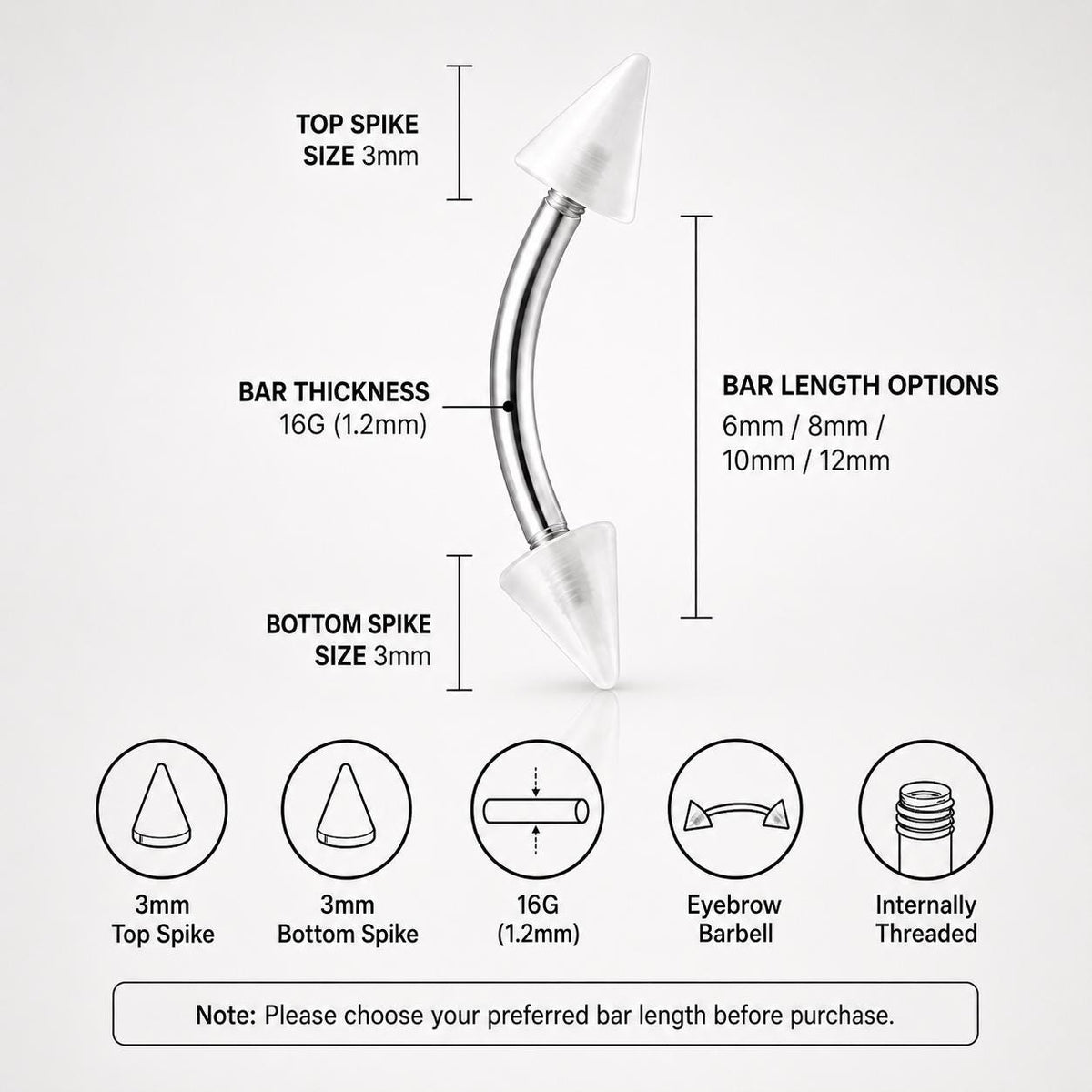 Acrylic Spike Titanium Eyebrow Barbell detail 10