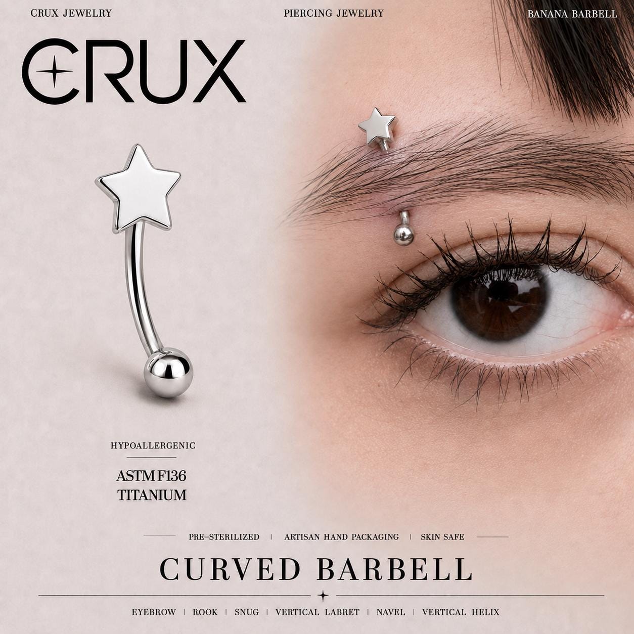Silver Star Titanium Eyebrow Barbell