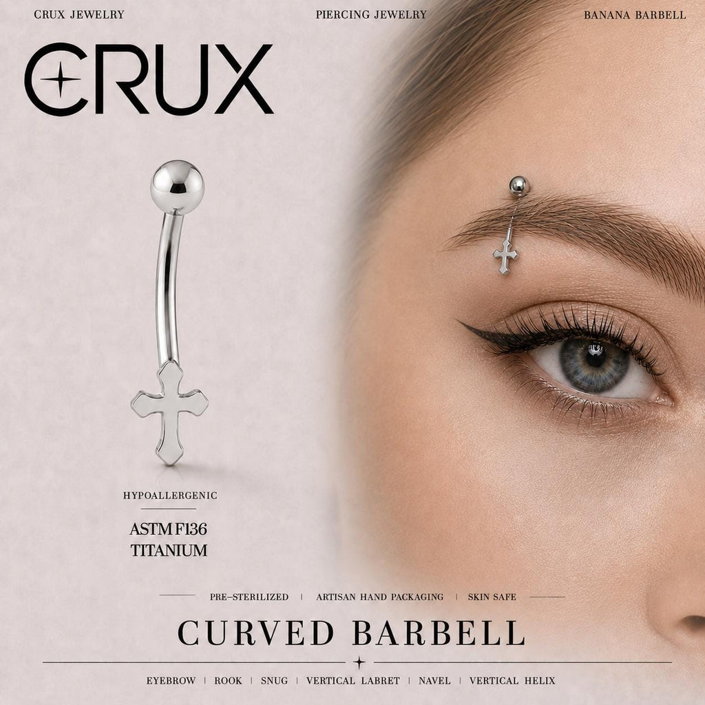 CZ Cross Titanium Eyebrow Barbell