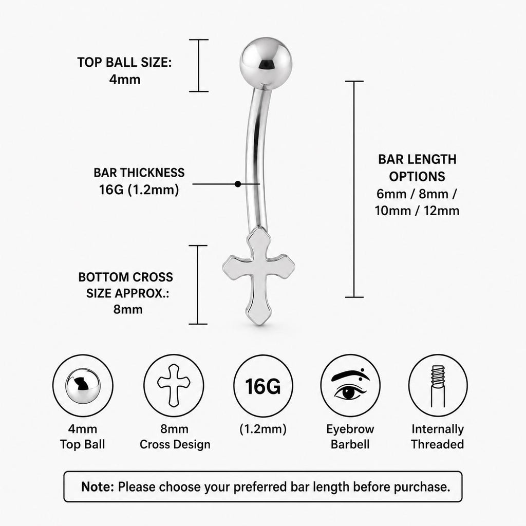 CZ Cross Titanium Eyebrow Barbell detail 6