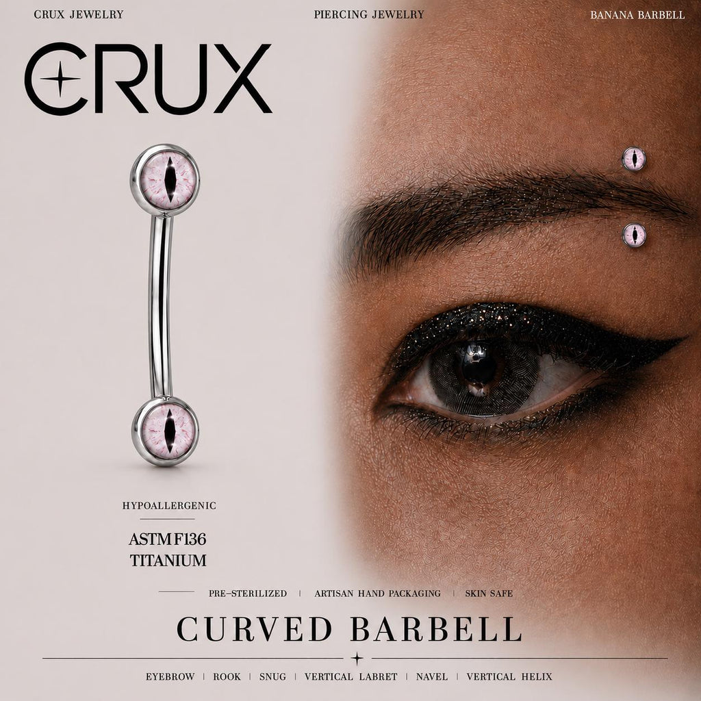 Pink Cat Eye Titanium Eyebrow Barbell