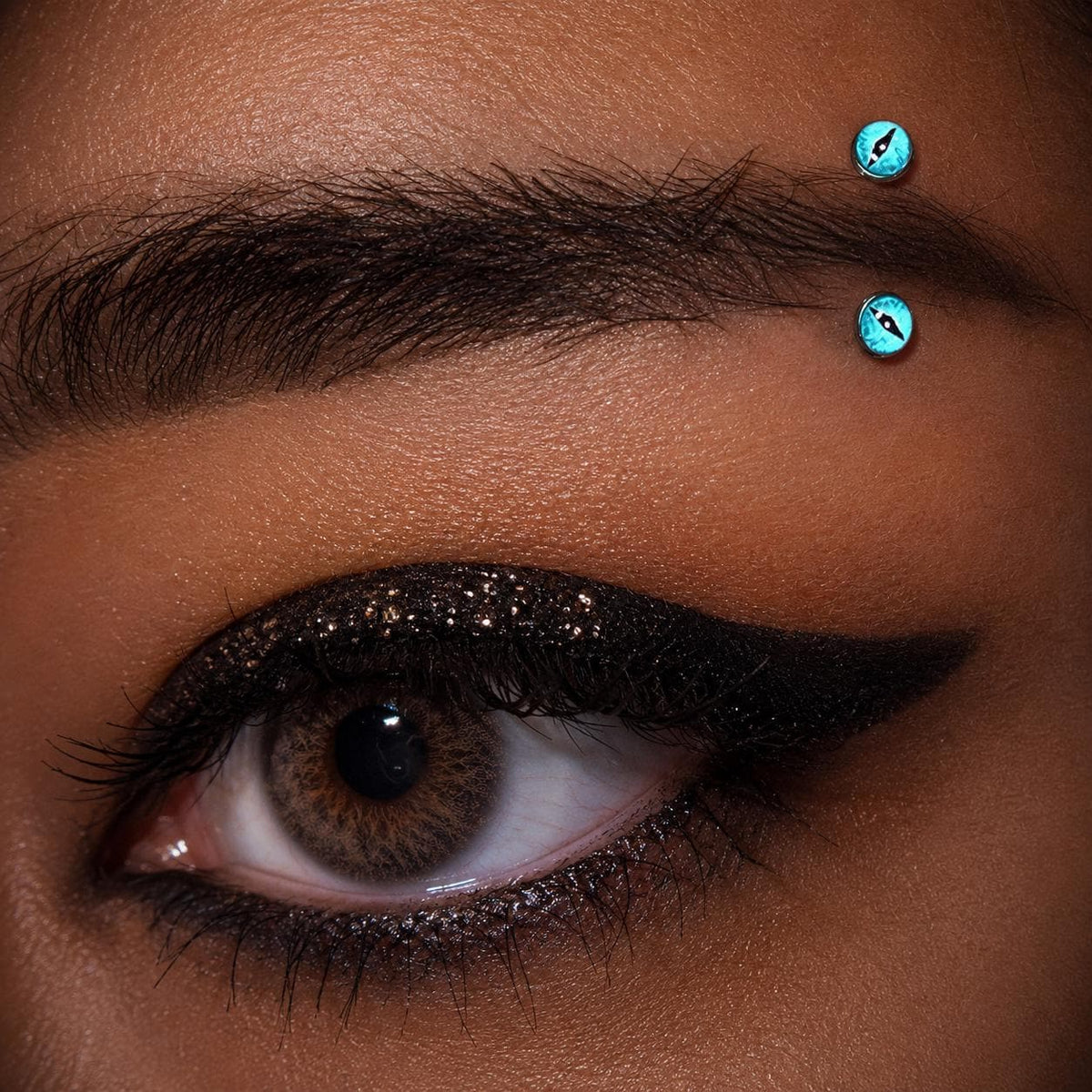 Pink Cat Eye Titanium Eyebrow Barbell detail 4