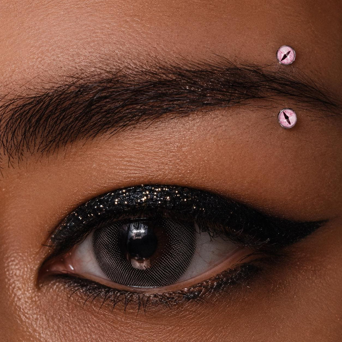 Pink Cat Eye Titanium Eyebrow Barbell detail 5