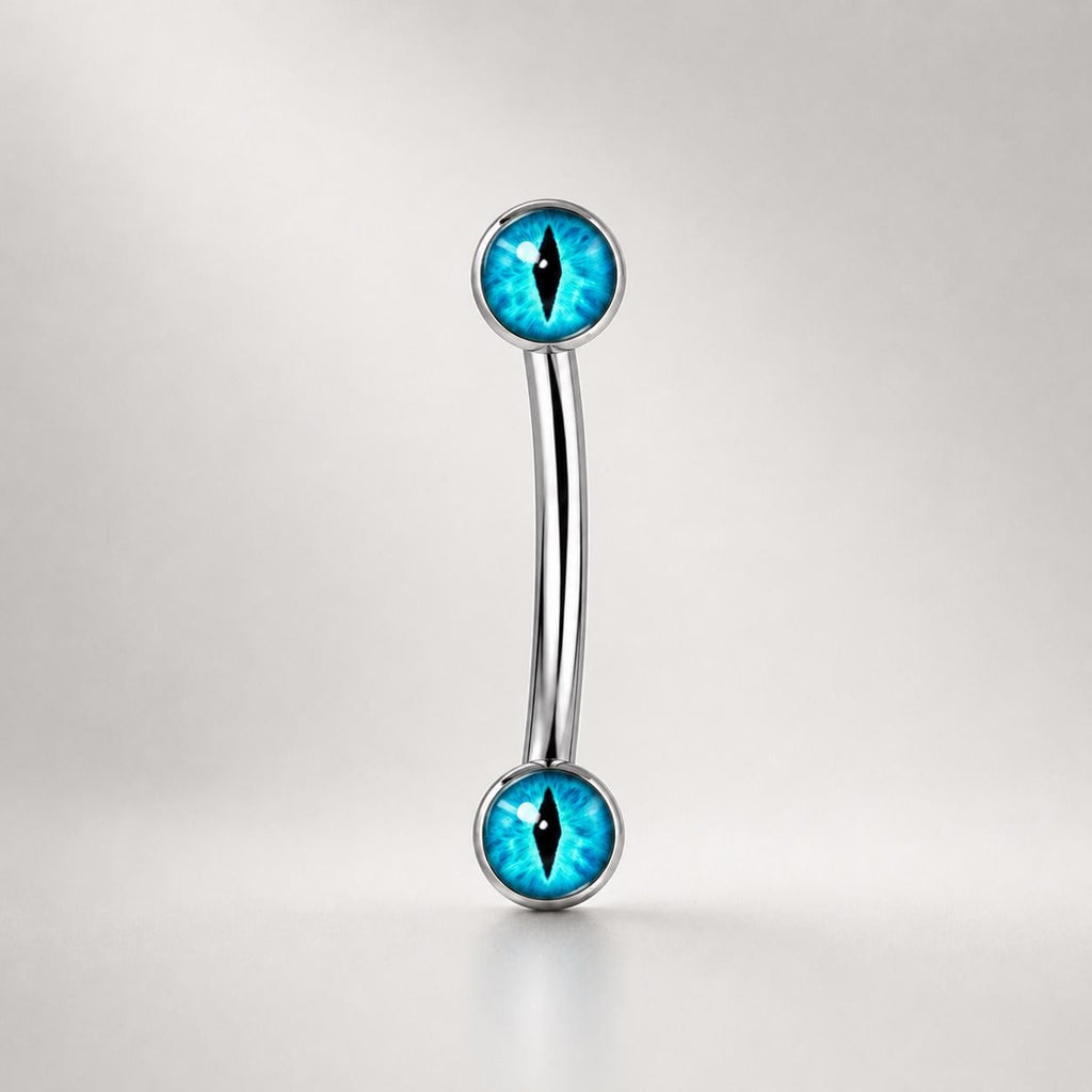 Pink Cat Eye Titanium Eyebrow Barbell detail 7