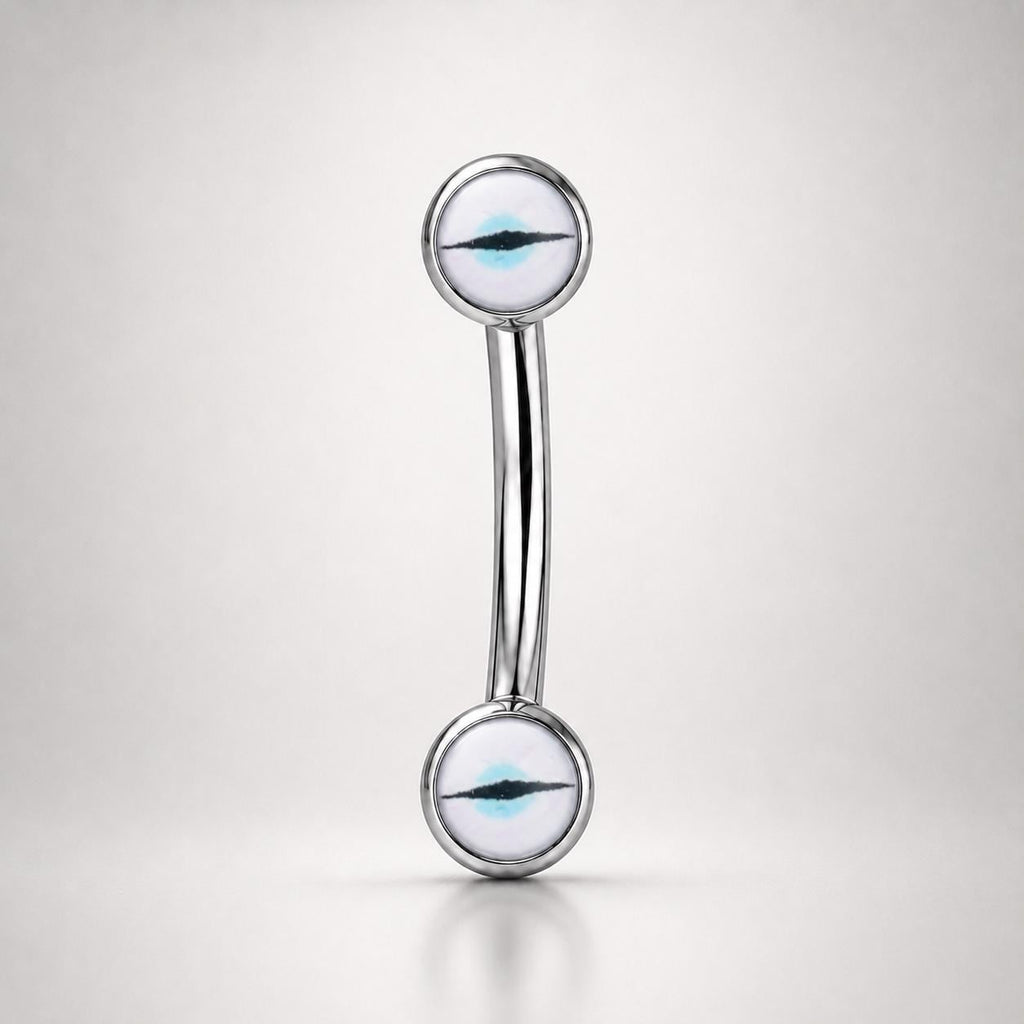 Pink Cat Eye Titanium Eyebrow Barbell detail 9