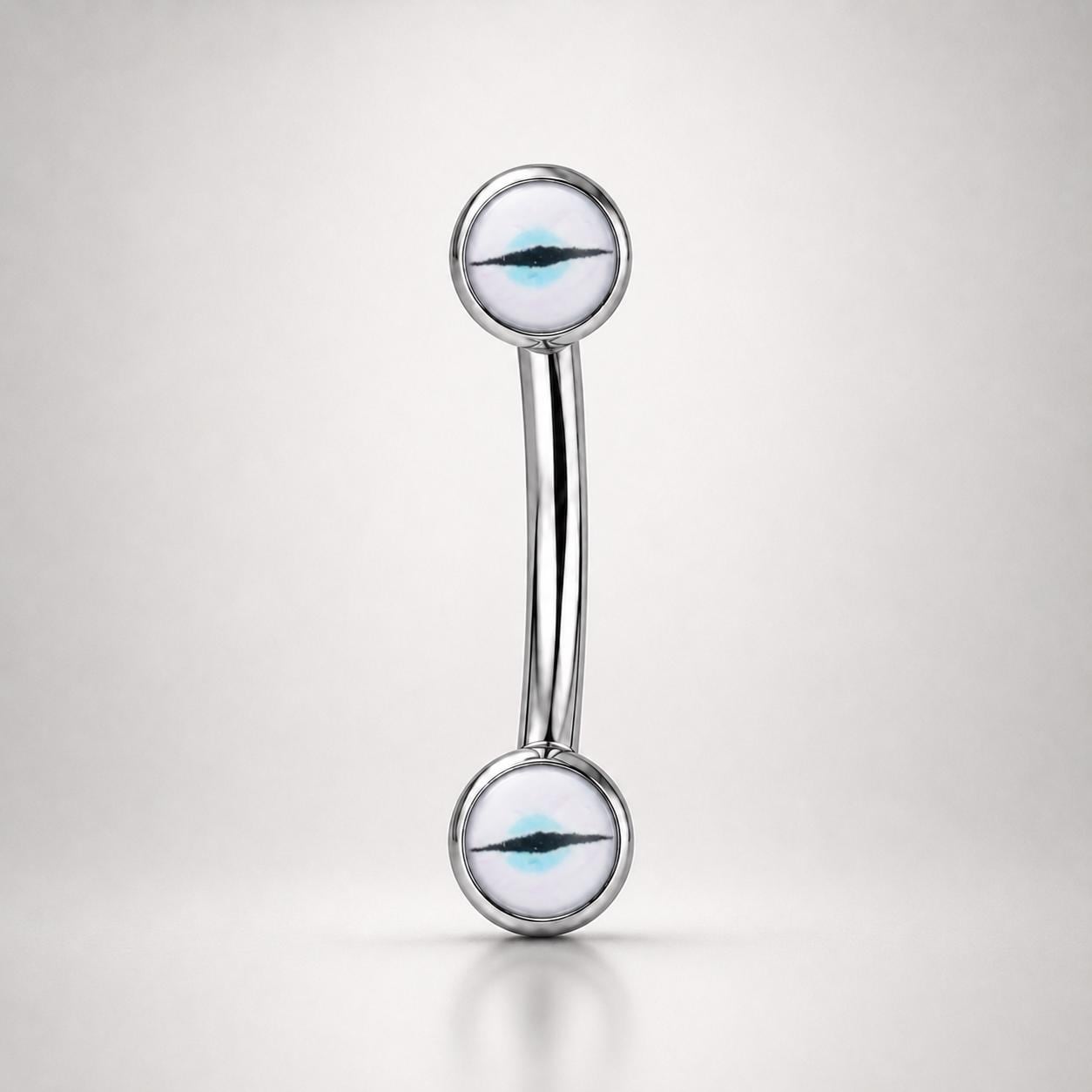 Pink Cat Eye Titanium Eyebrow Barbell detail 9
