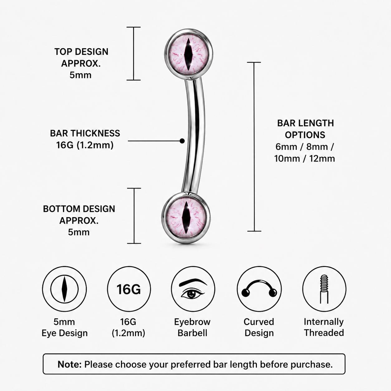 Pink Cat Eye Titanium Eyebrow Barbell detail 10