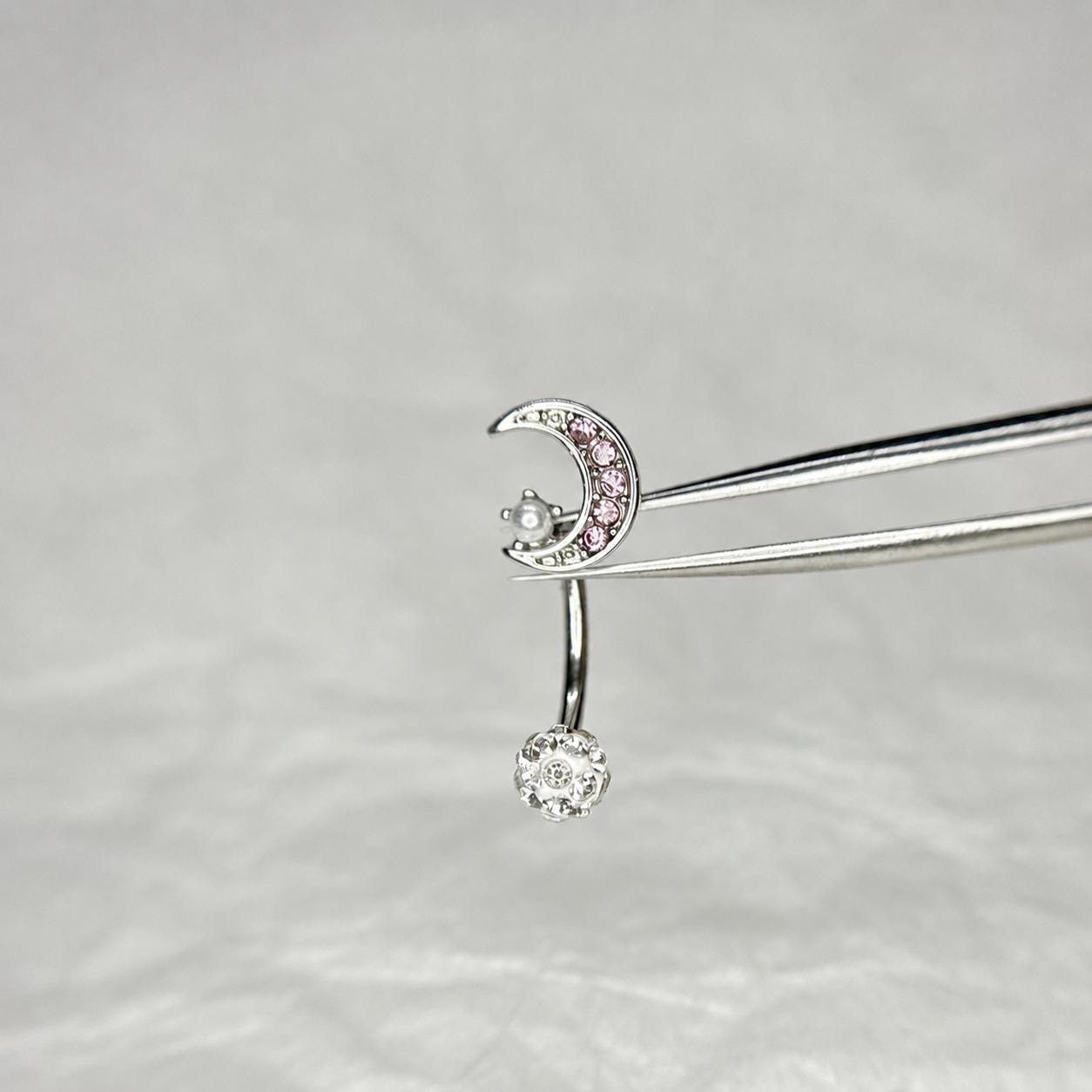 Moon Pearl CZ Titanium Eyebrow Barbell detail 3
