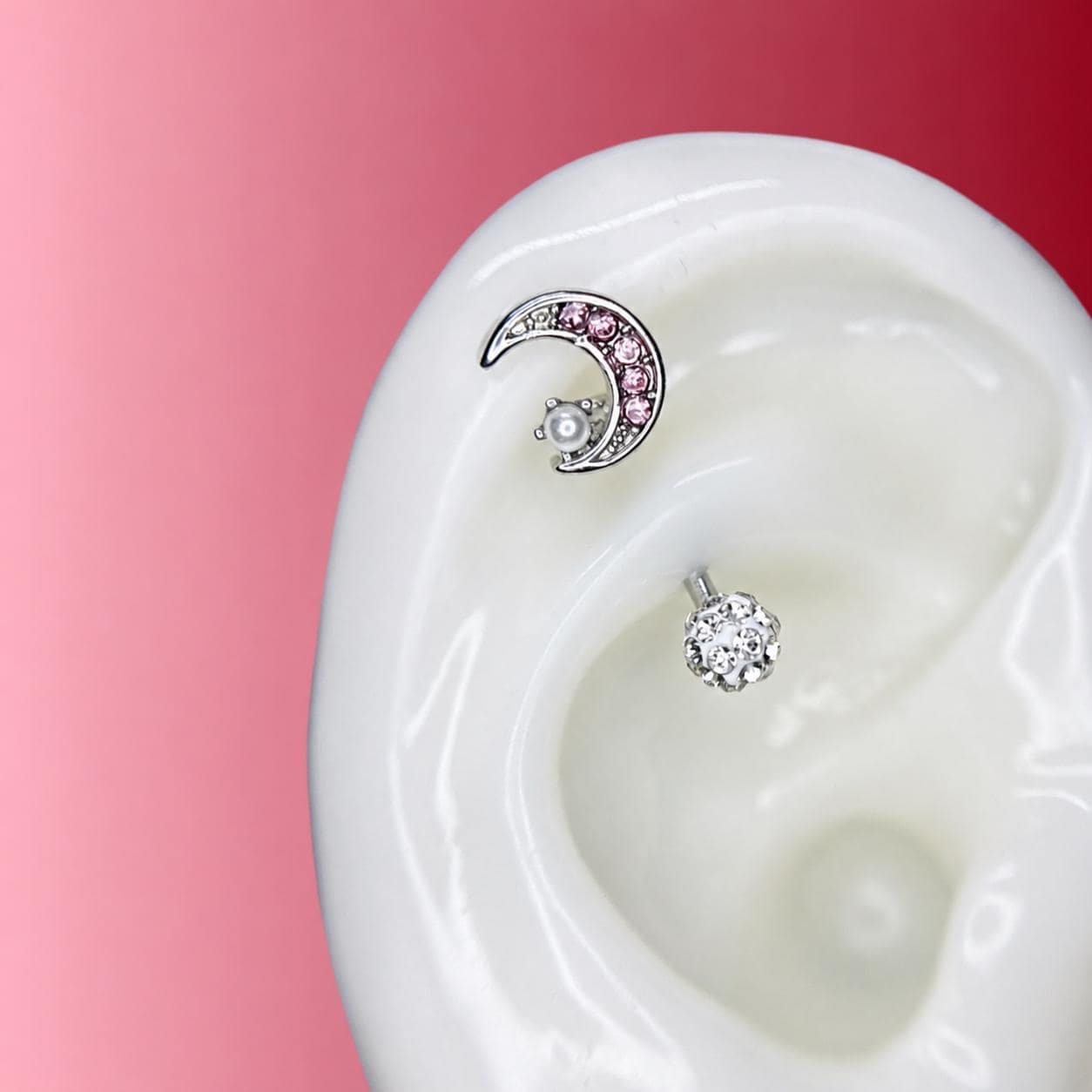 Moon Pearl CZ Titanium Eyebrow Barbell detail 4