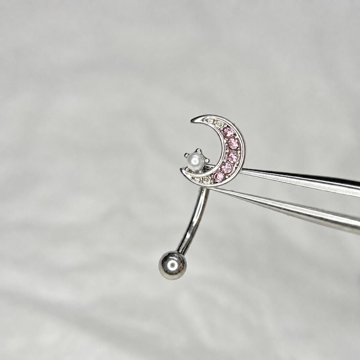 Moon Pearl CZ Titanium Eyebrow Barbell detail 5
