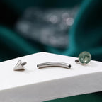 Moss Agate Titanium Eyebrow Barbell detail 4