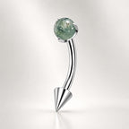 Moss Agate Titanium Eyebrow Barbell detail 5
