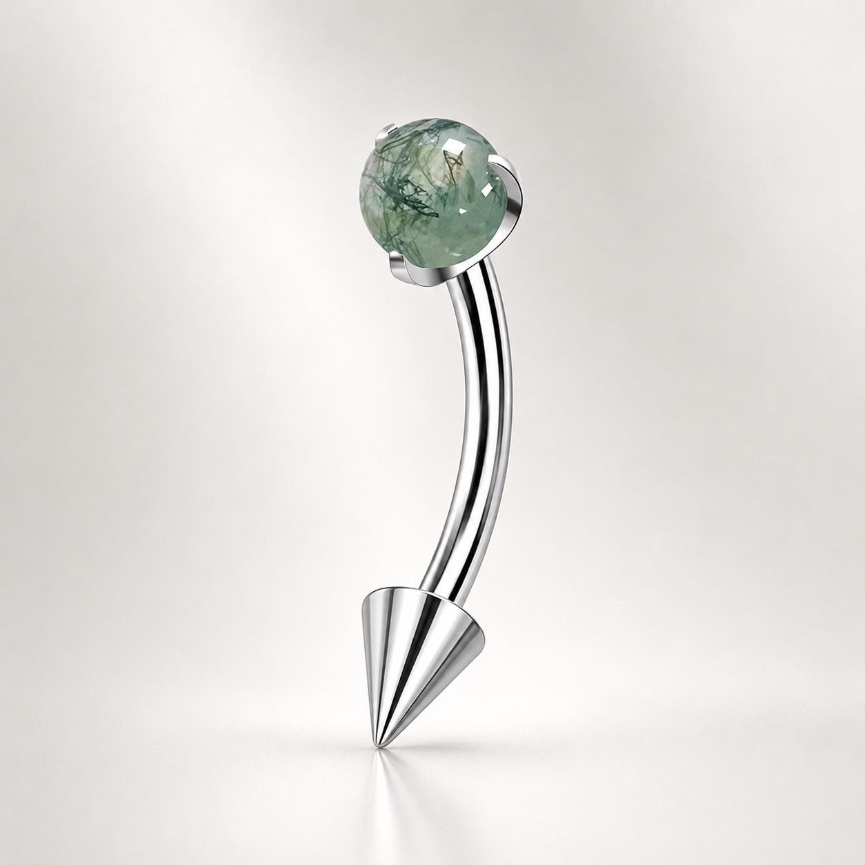 Moss Agate Titanium Eyebrow Barbell detail 5