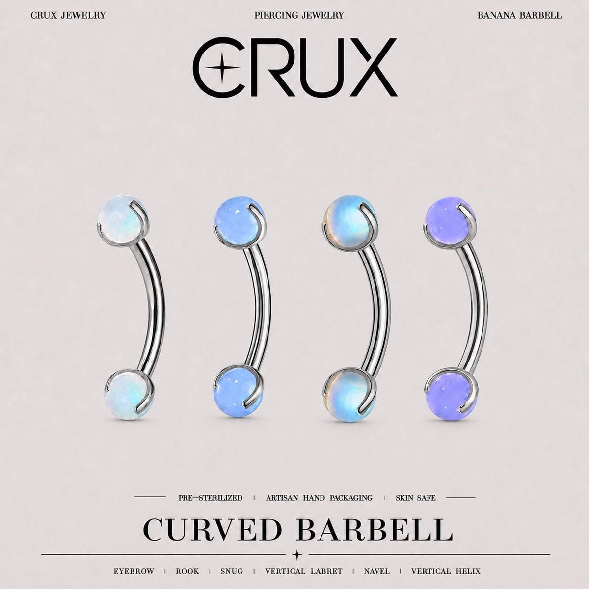 Moonstone Opal Titanium Eyebrow Barbell