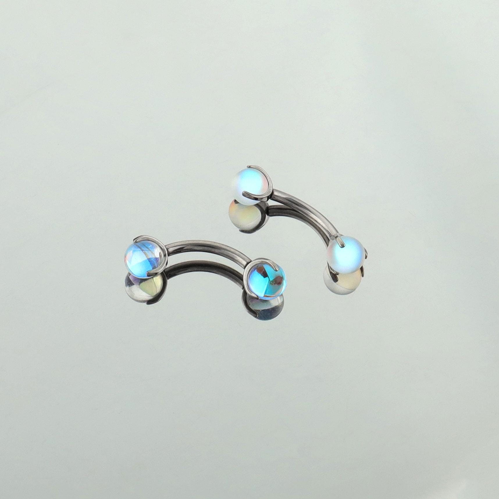 Moonstone Opal Titanium Eyebrow Barbell detail 2