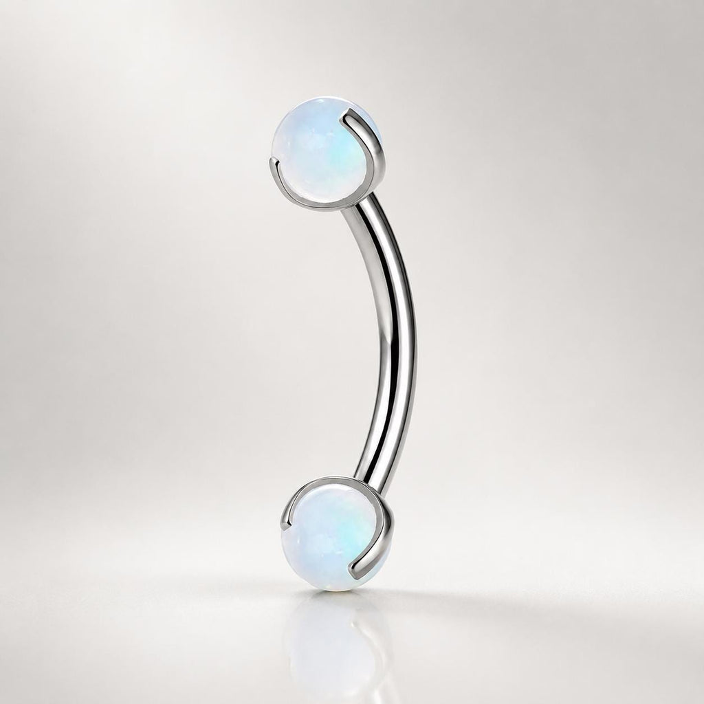 Moonstone Opal Titanium Eyebrow Barbell detail 4