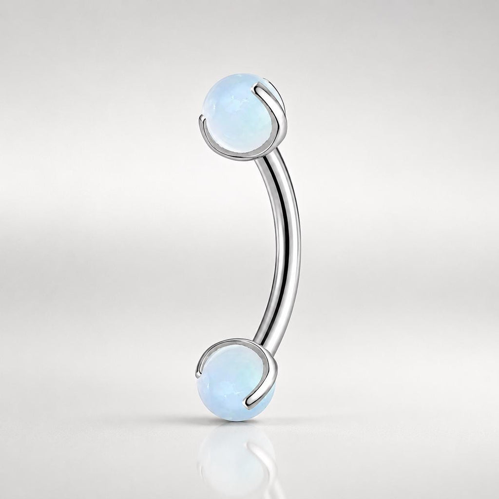 Moonstone Opal Titanium Eyebrow Barbell detail 8