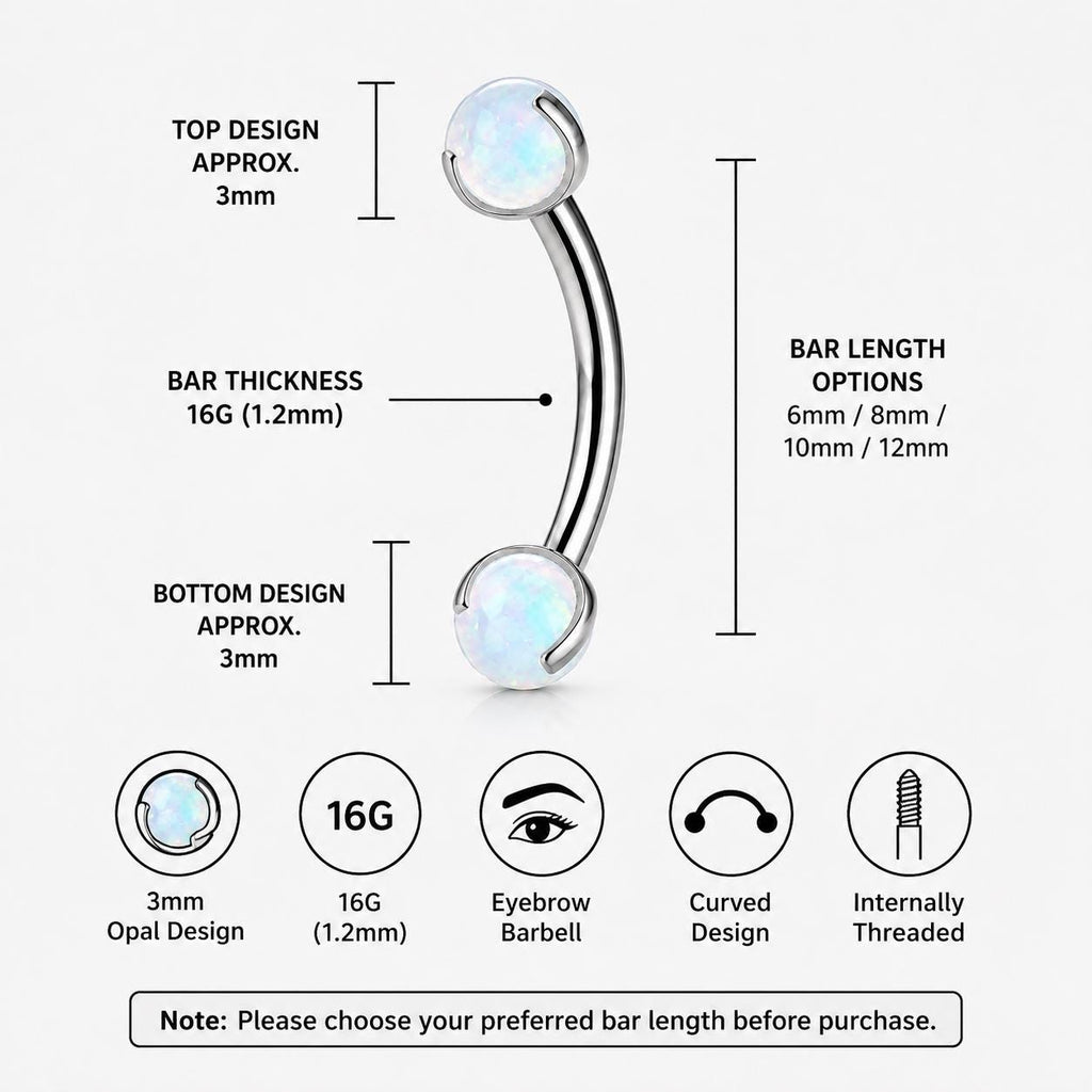 Moonstone Opal Titanium Eyebrow Barbell detail 9