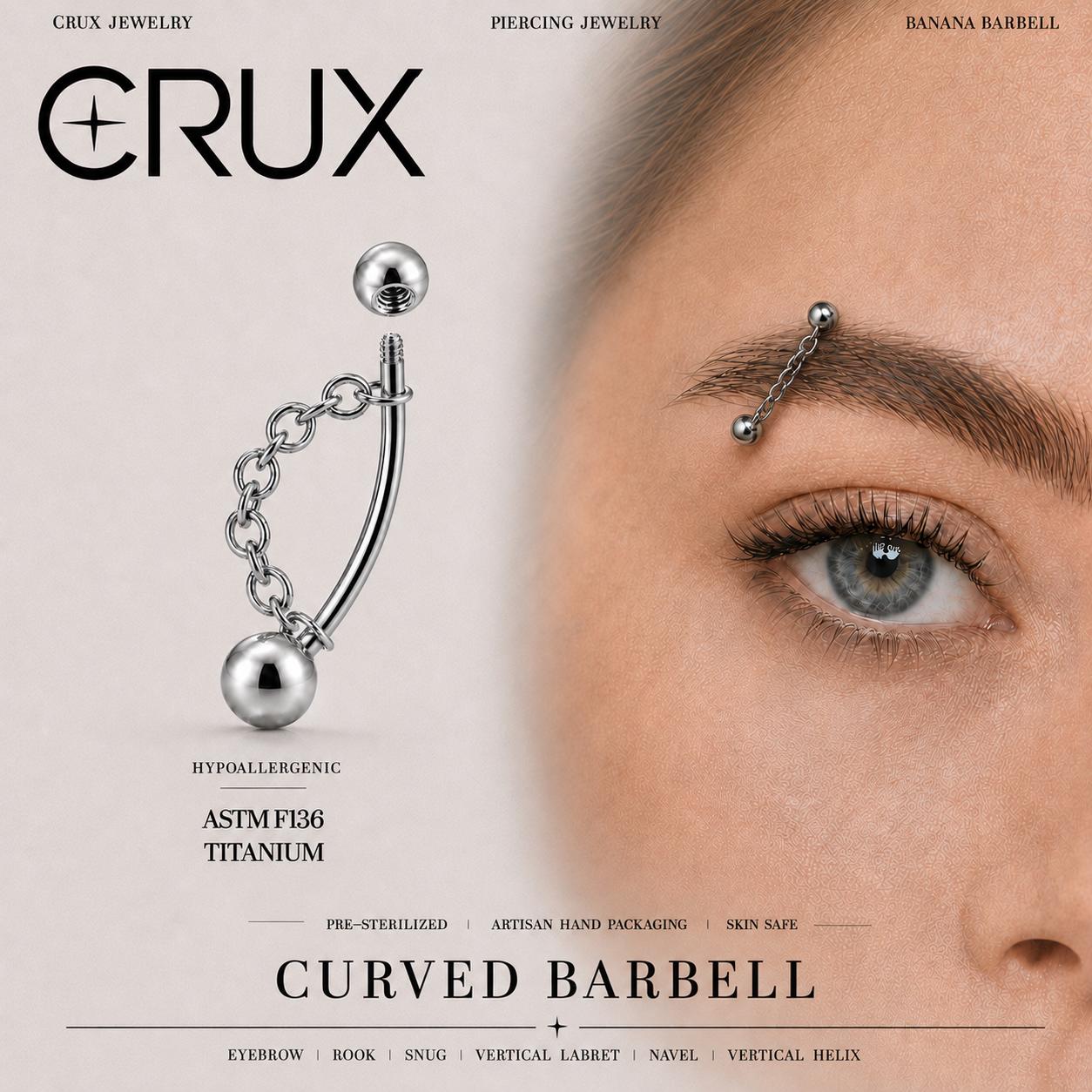Silver Ball Chain Titanium Eyebrow Barbell