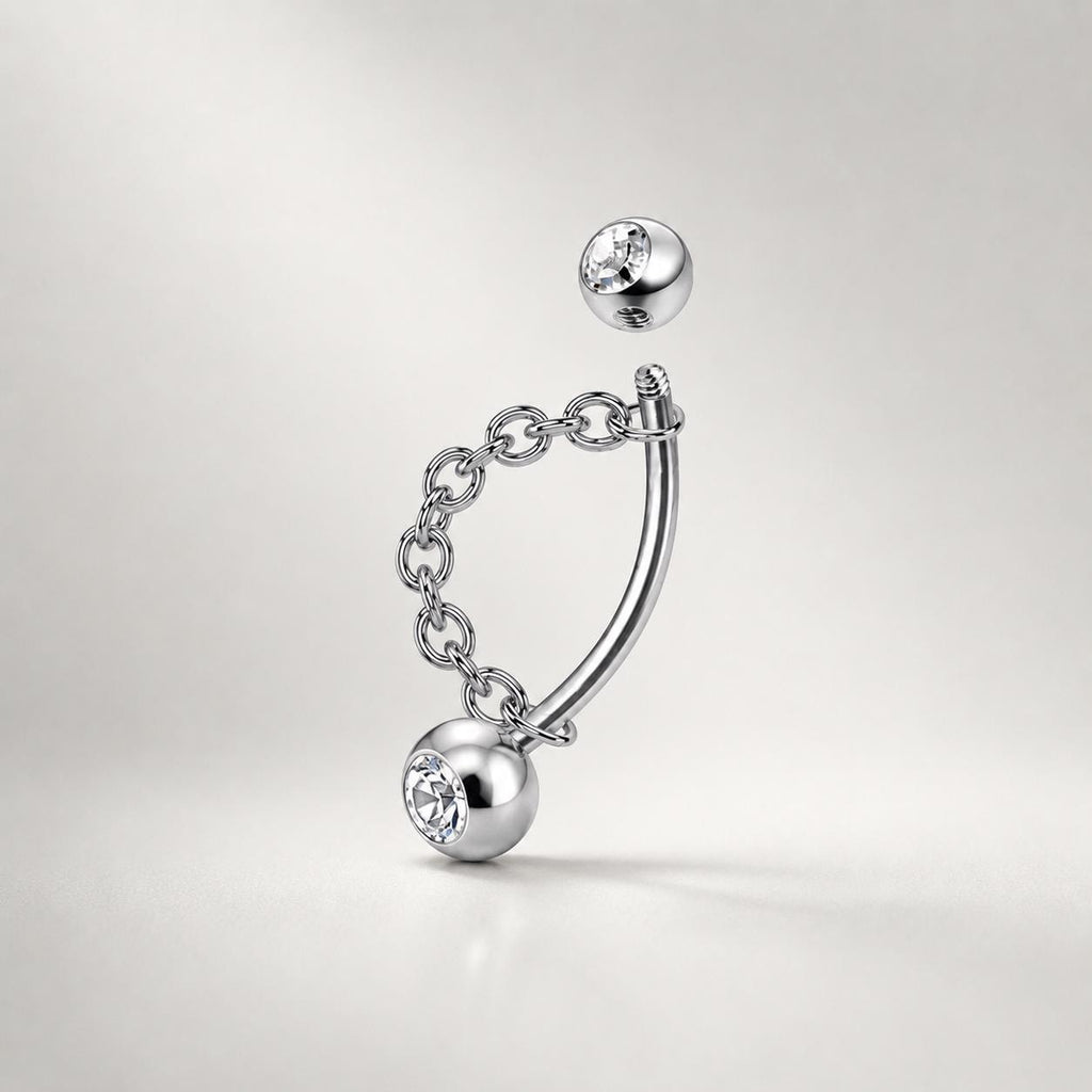 Silver Ball Chain Titanium Eyebrow Barbell detail 4
