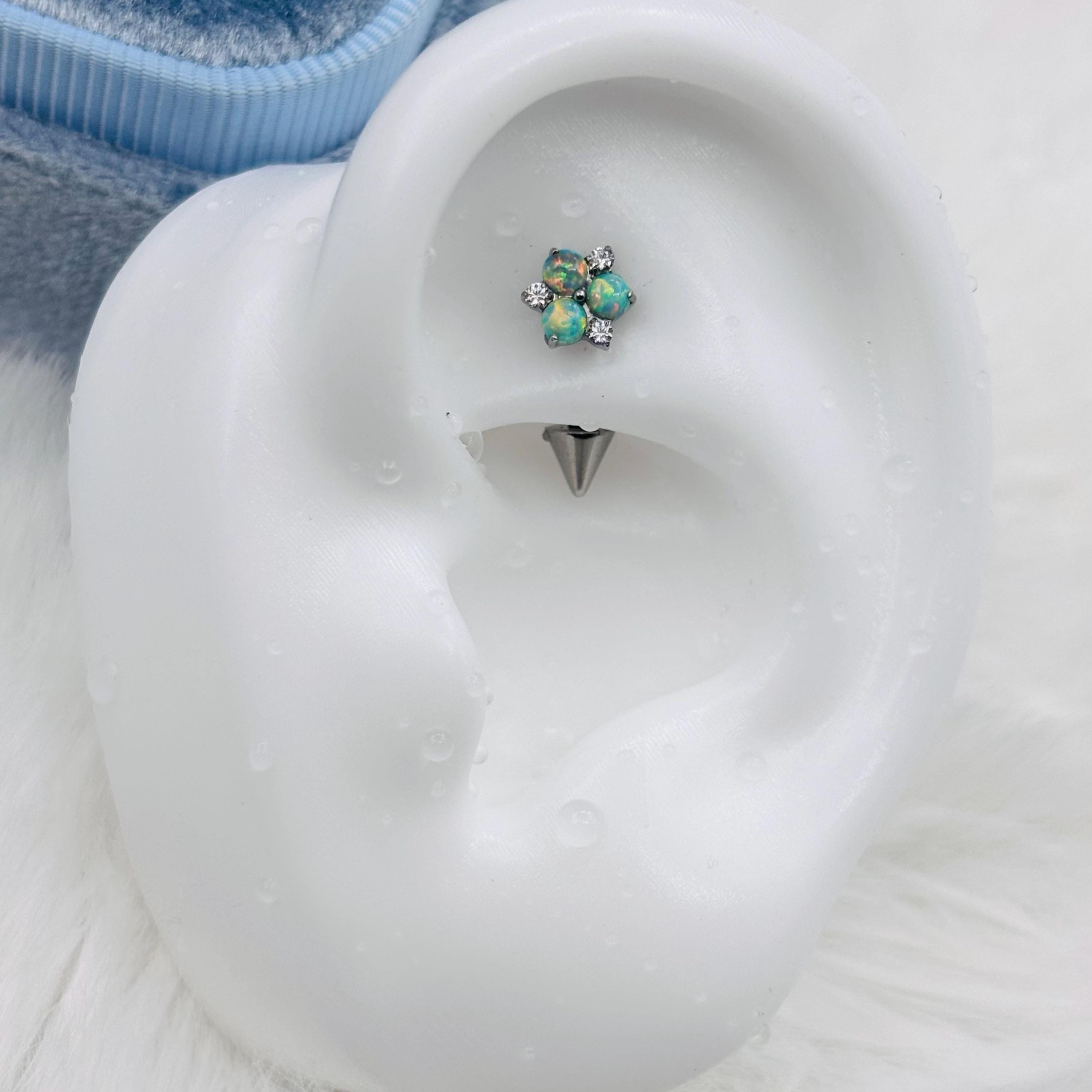 CZ Flower Titanium Eyebrow Barbell detail 3
