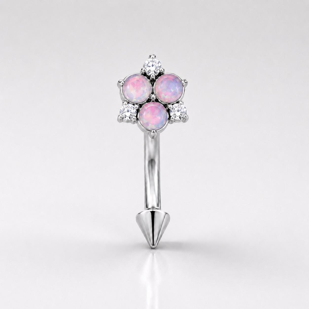 CZ Flower Titanium Eyebrow Barbell detail 6
