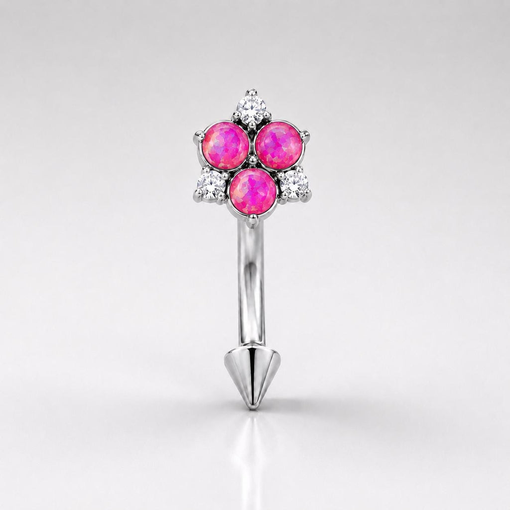 CZ Flower Titanium Eyebrow Barbell detail 7