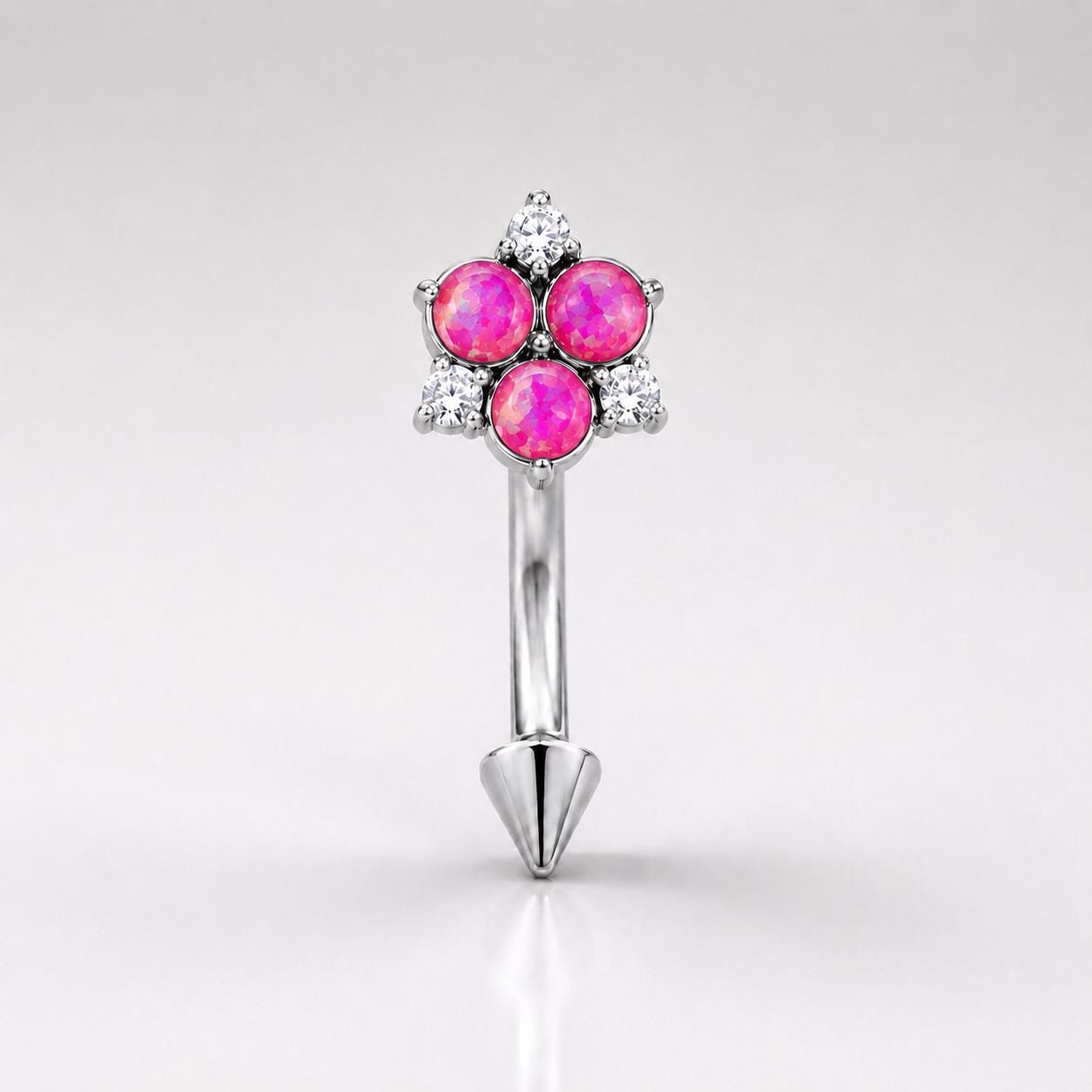 CZ Flower Titanium Eyebrow Barbell detail 7