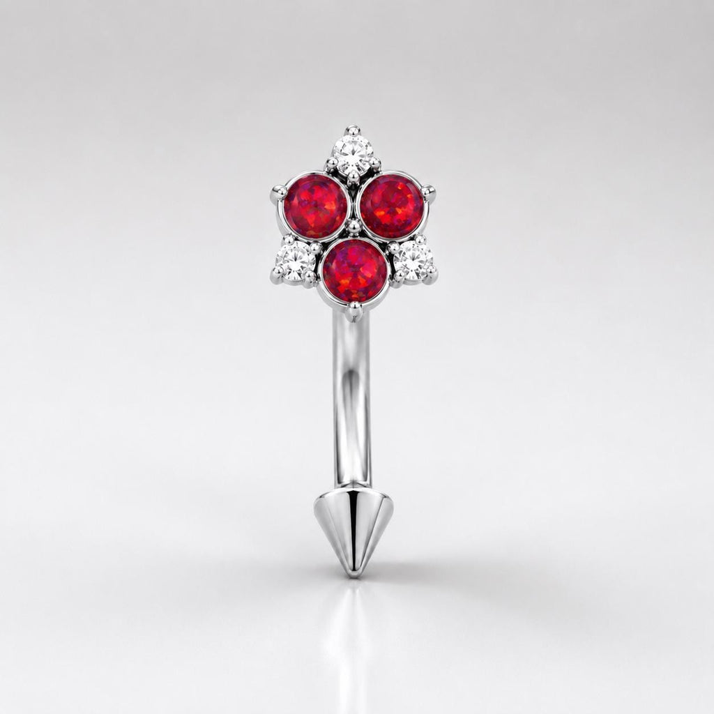 CZ Flower Titanium Eyebrow Barbell detail 9