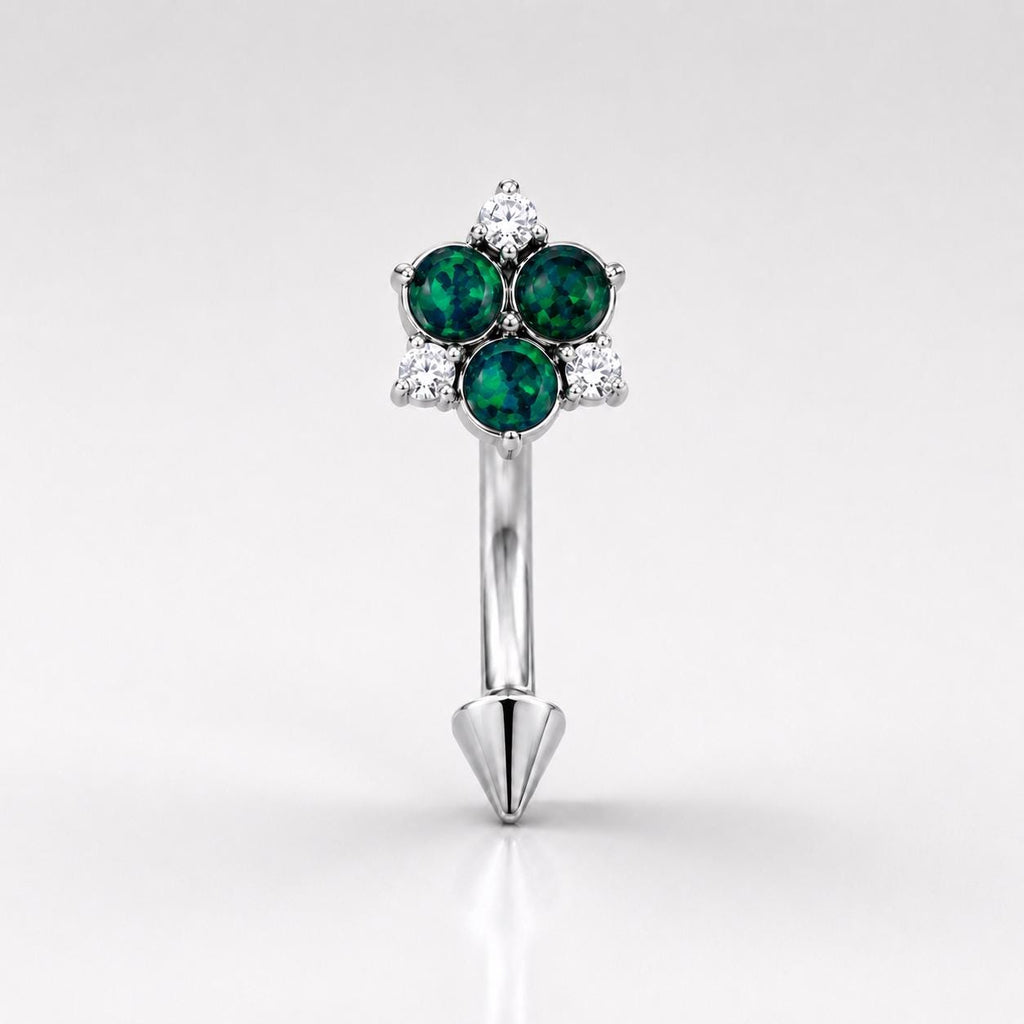 CZ Flower Titanium Eyebrow Barbell detail 10
